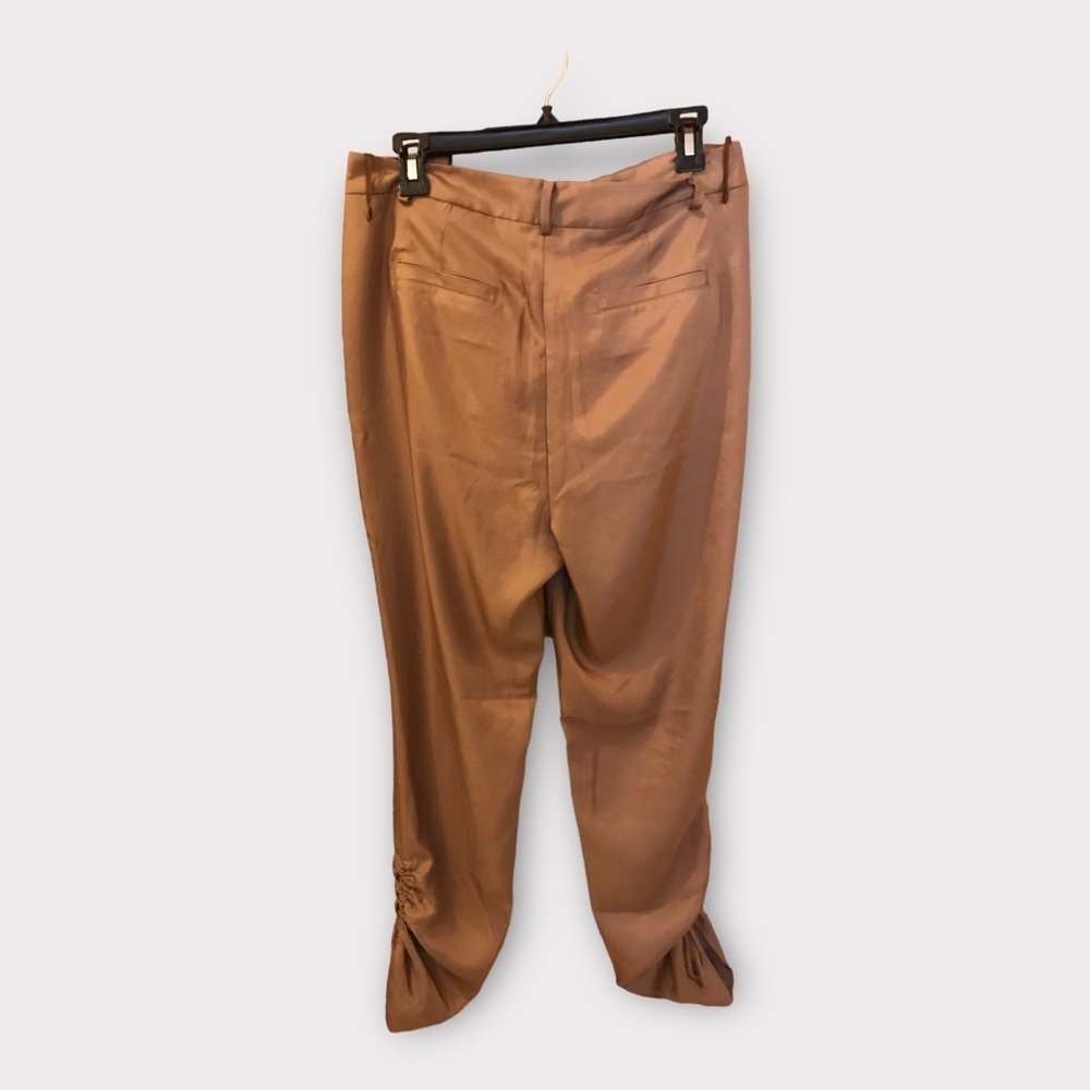 TIBI Mendini Twill Shirred Ruched Pants, Size 6, Sabro, Shiny, Drawstrin… - Picture 3 of 13